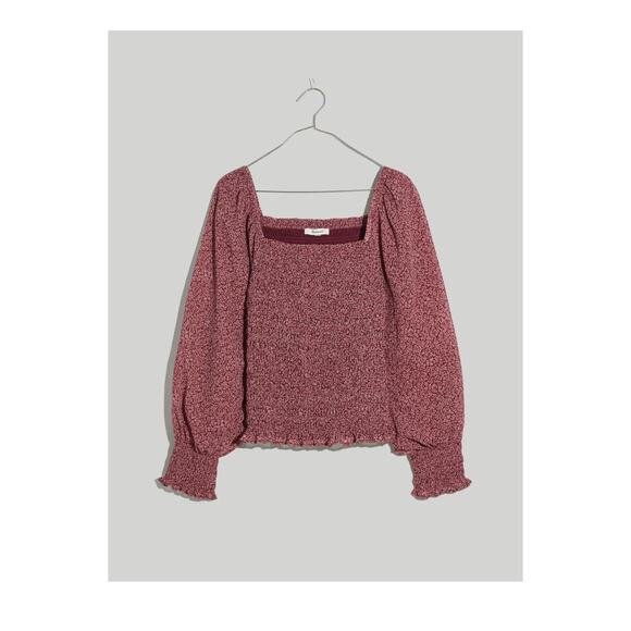 Madewell Burgundy Smocked Blouse - Picture 4 of 12